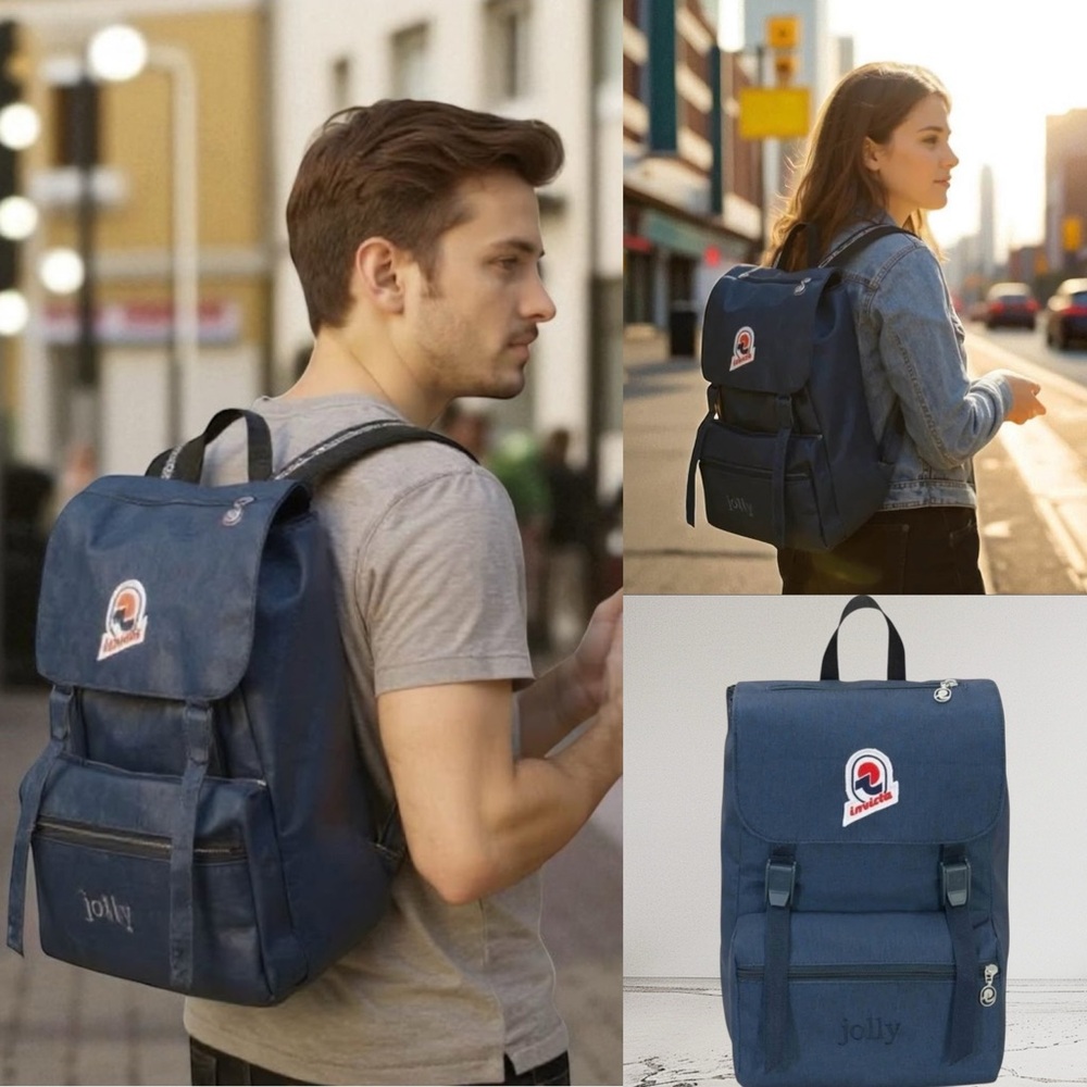 Invicta Jolly Heritage Backpack Bag Laptop Pocket Rucksack Knapsack Bookbag Blue